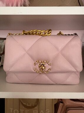 Pink Quilted Lambskin Shoulder Bag with Gold Hardware